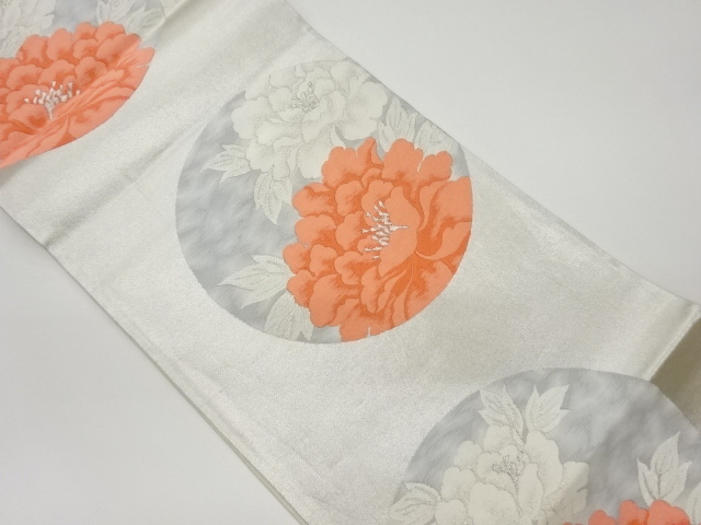 リサイクル　丸文に牡丹模様織出し袋帯